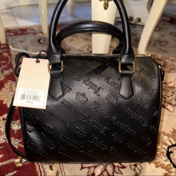 Juicy Couture Black Satchel with Gold Charm Chain - Picture 9 of 15